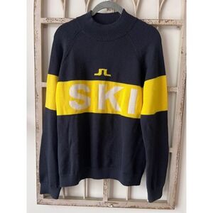 J.Lindeberg Alva Ski Sweater Men's Wool Blend Graphic Navy Yellow Size Large